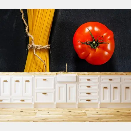 Fototapete minimalistische spaghetti- und tomatenkomposition – Pixers®