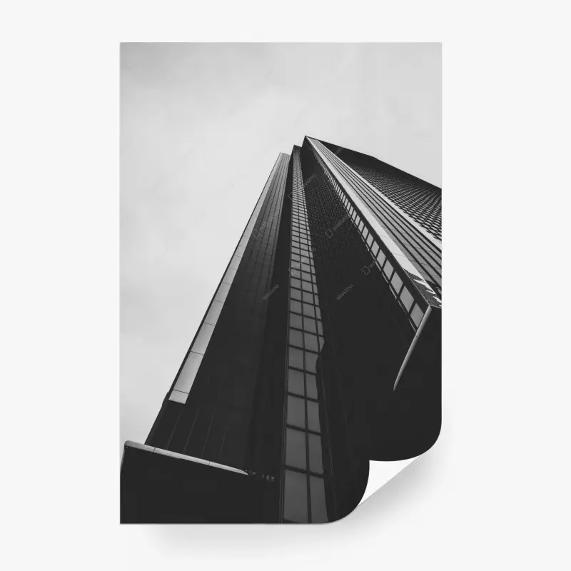 Fototapete monochromer wolkenkratzer in perspektive