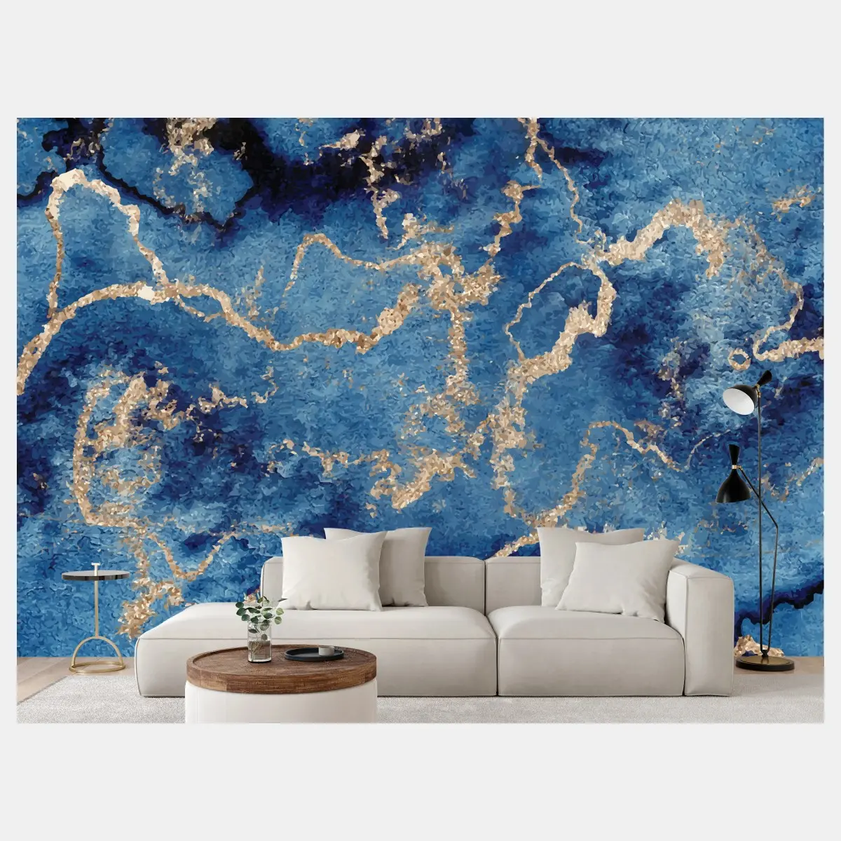 Fototapete tiefblauer marmor mit goldenen adern – Pixers®