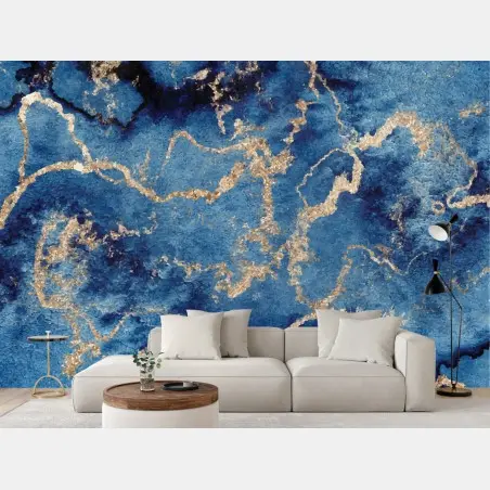 Fototapete tiefblauer marmor mit goldenen adern – Pixers®