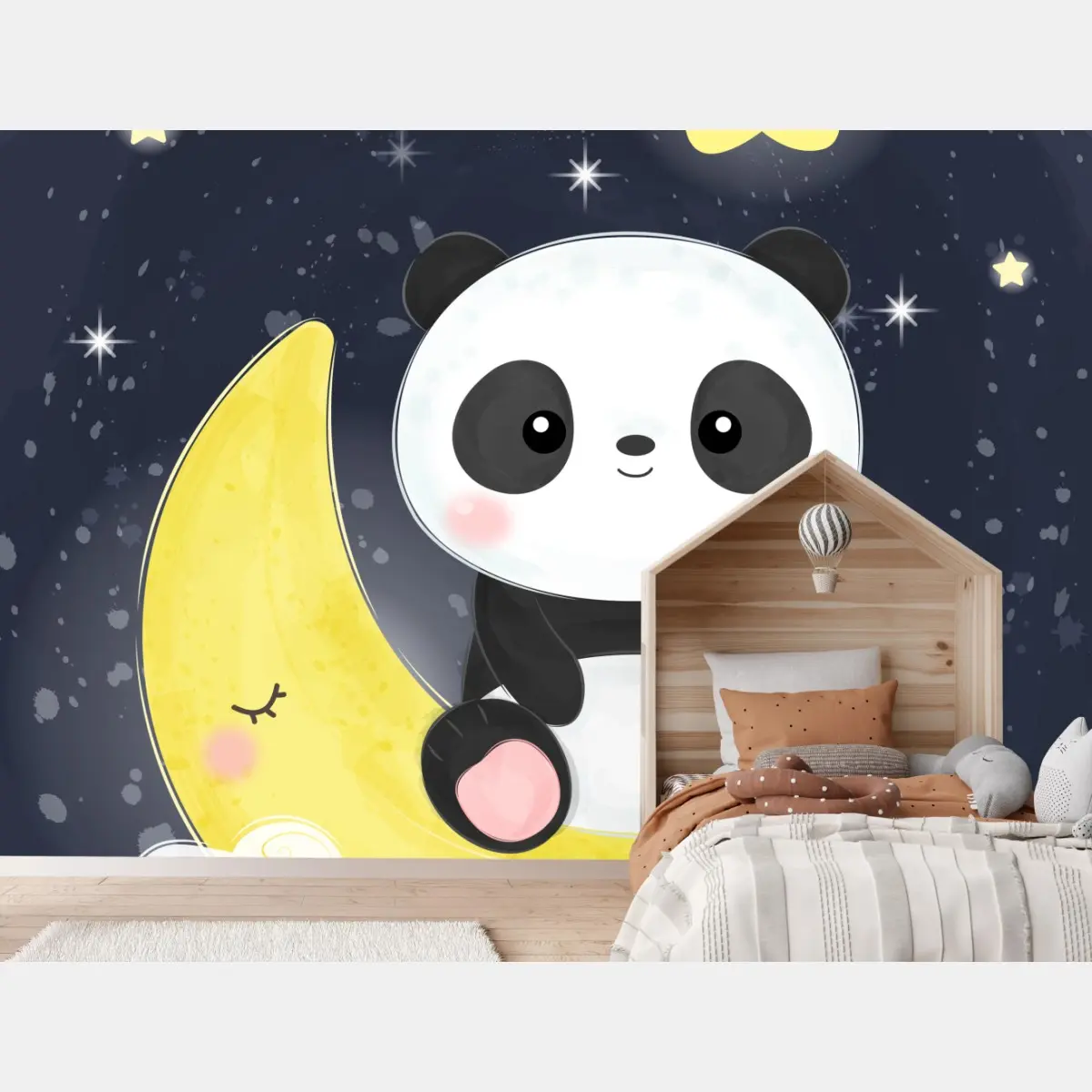 Fototapete schlafender panda auf dem mond – Pixers®