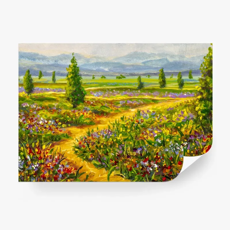 Fototapete sonnige wiese mit wildblumen