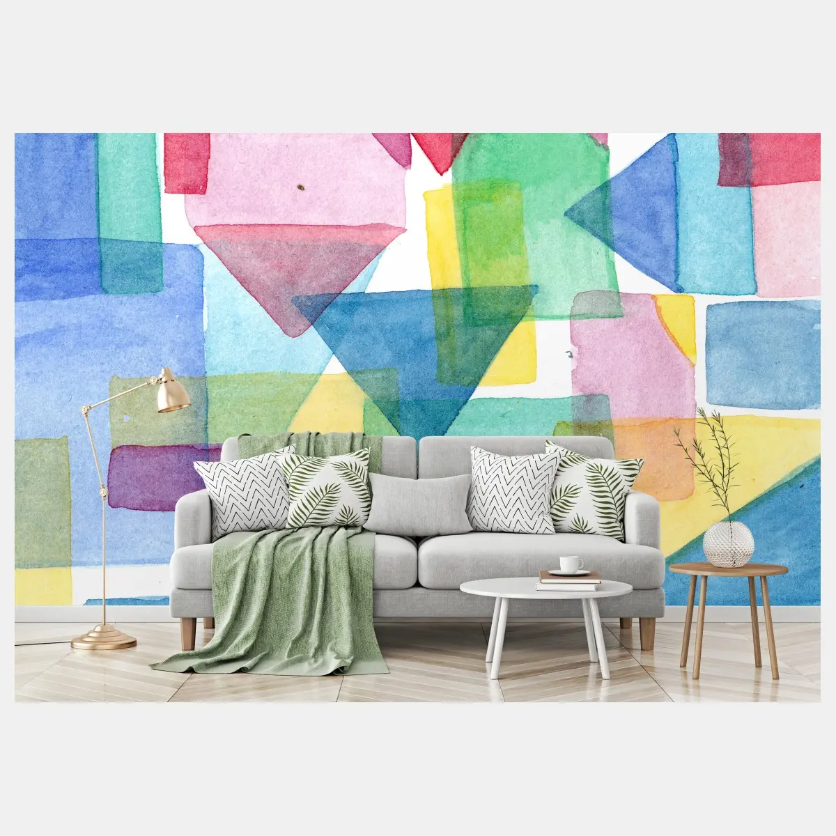 Fototapete bunte geometrische aquarellkomposition – Pixers®