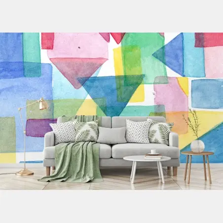 Fototapete bunte geometrische aquarellkomposition – Pixers®