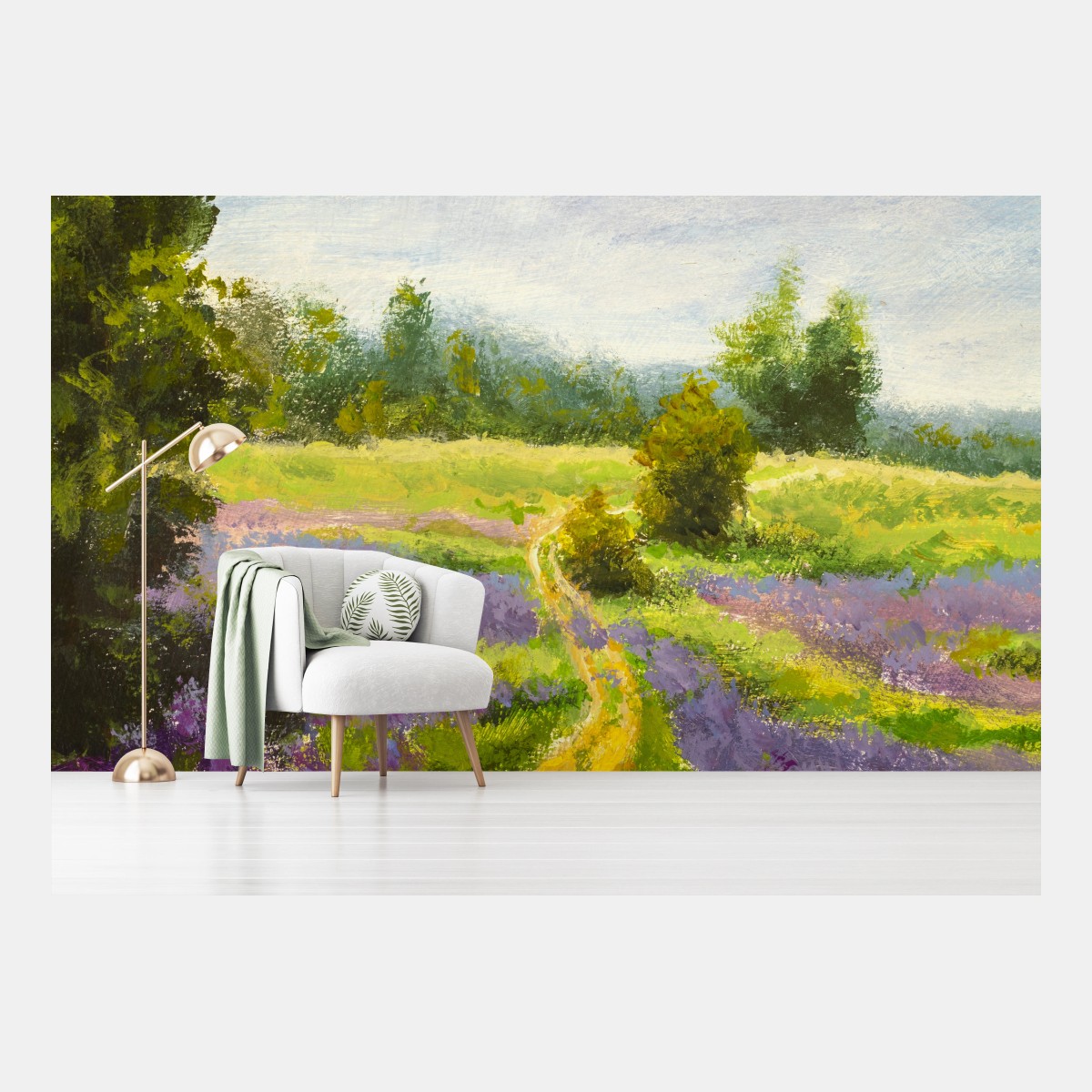 Fototapete lavendelfeld mit pfad impressionistische landschaft – Pixers®