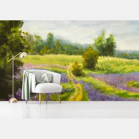 Fototapete lavendelfeld mit pfad impressionistische landschaft – Pixers®