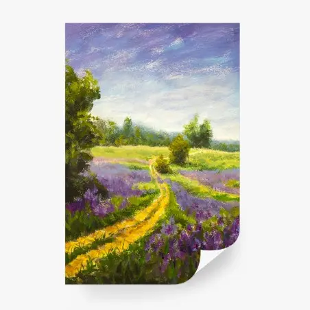 Fototapete lavendelfeld mit pfad impressionistische landschaft – Pixers®