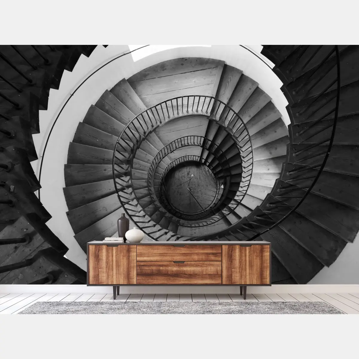 Fototapete monochrome spiraltreppe geometrie – Pixers®