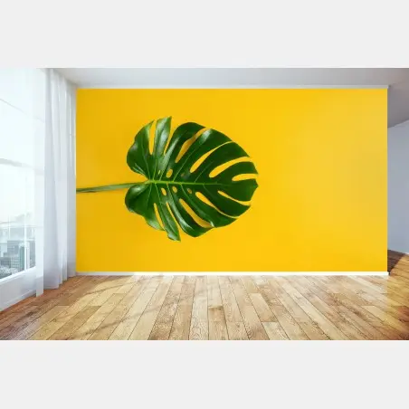 Fototapete monstera-blatt auf gelbem hintergrund – Pixers®