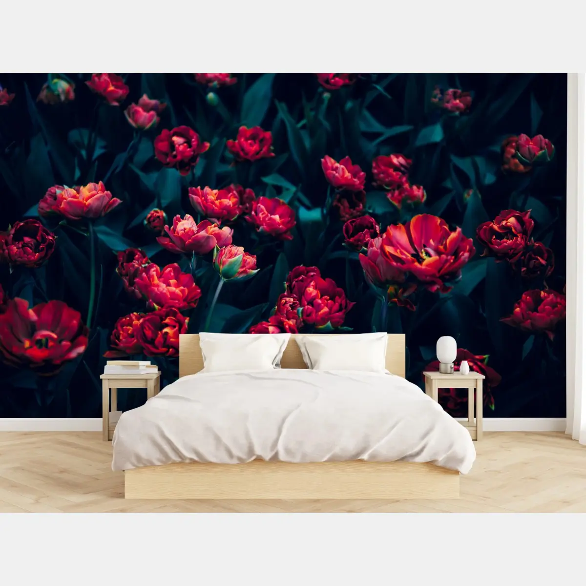 Fototapete mystischer garten roter tulpen – Pixers®