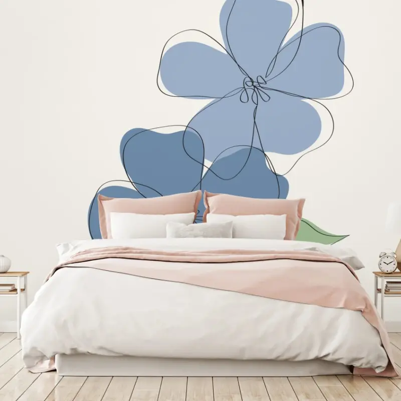 Fototapete zarte blaue blüten linienillustration