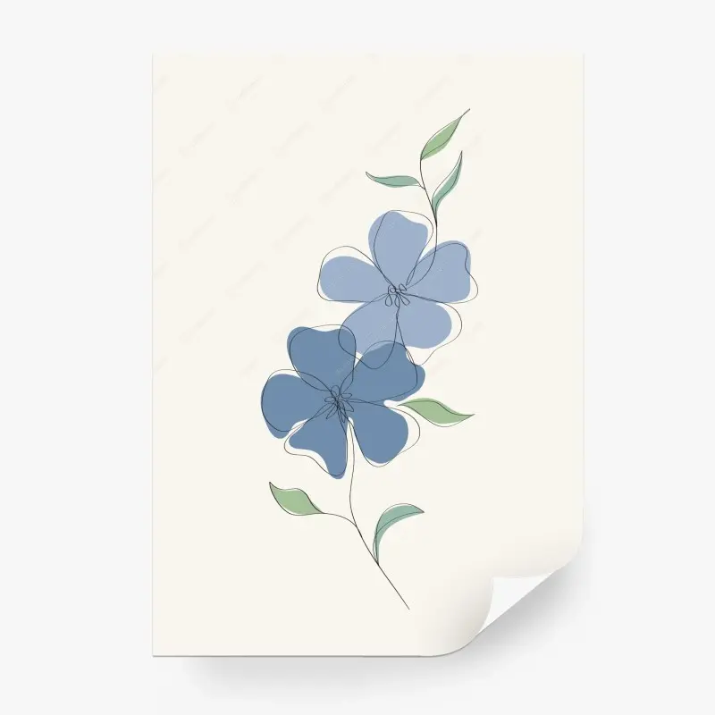 Fototapete zarte blaue blüten linienillustration