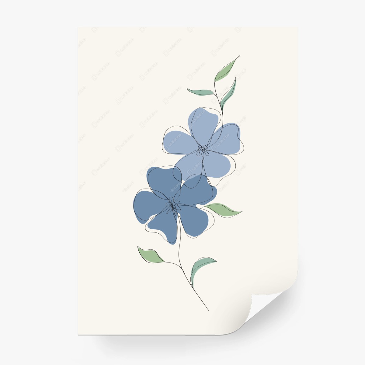 Fototapete zarte blaue blüten linienillustration – Pixers®