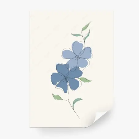 Fototapete zarte blaue blüten linienillustration – Pixers®