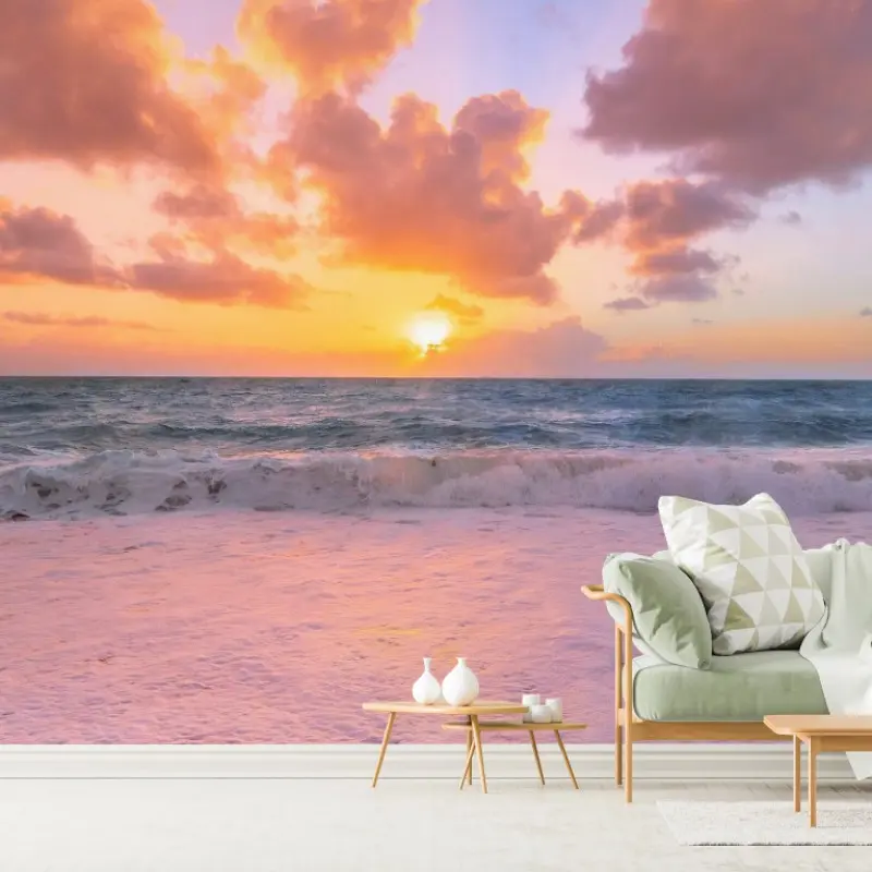 Fototapete sanfter rosa sonnenuntergang am strand