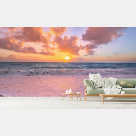 Fototapete sanfter rosa sonnenuntergang am strand – Pixers®