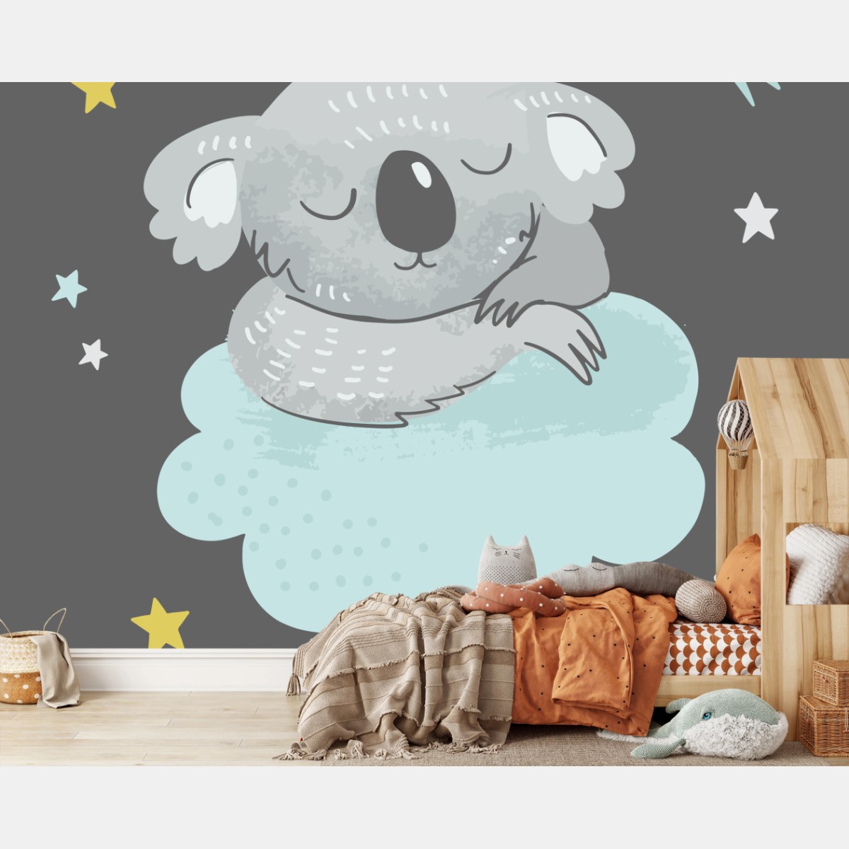 Fototapete schlafender koala auf wolke - märchenhafte dekoration fürs kinderzimmer – Pixers®