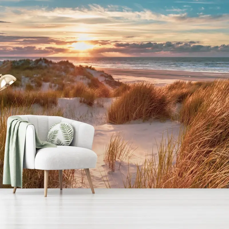 Fototapete sonnenuntergang über den dünen von Ameland