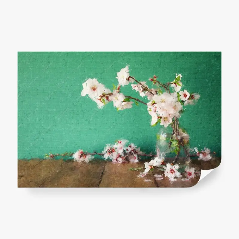 Fototapete zarte kirschblüten stilleben in aquarell