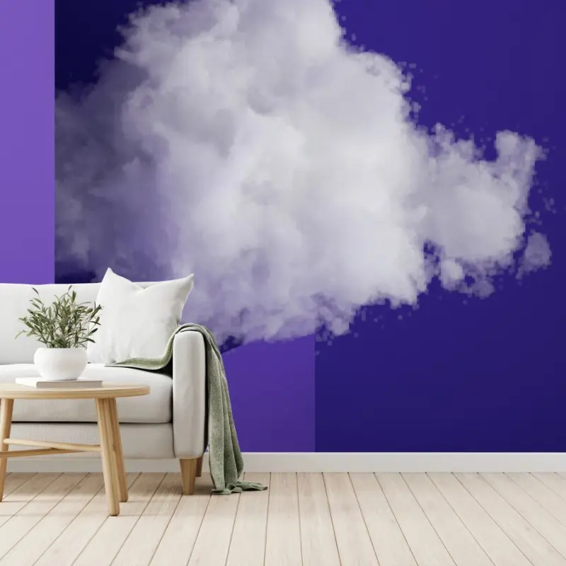 Fototapete schwebende wolke im violetten interieur