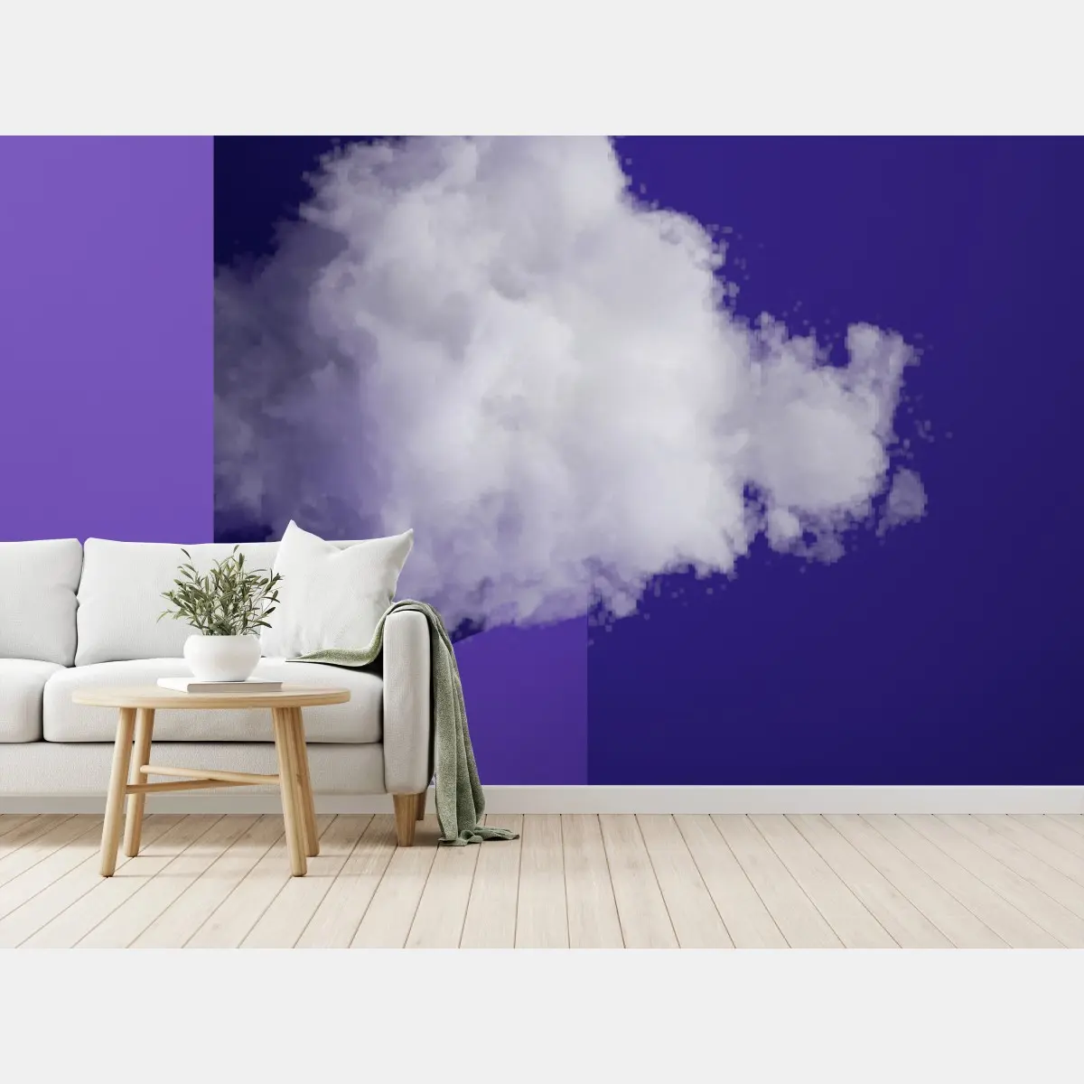 Fototapete schwebende wolke im violetten interieur – Pixers®
