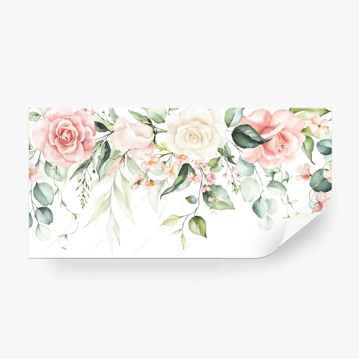 Fototapete zarte aquarellrosen mit eukalyptus – Pixers®