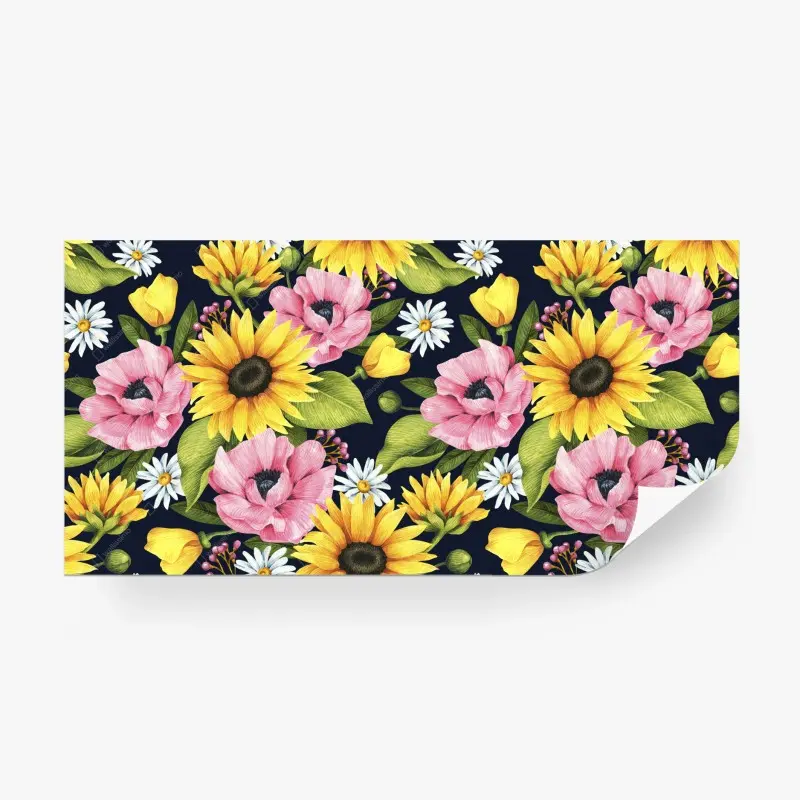 Fototapete leuchtendes blumenmuster mit sonnenblumen und mohn