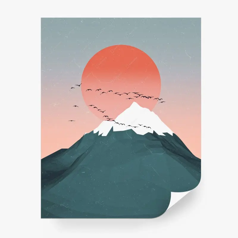 Fototapete pastellberg bei sonnenaufgang mit vögeln