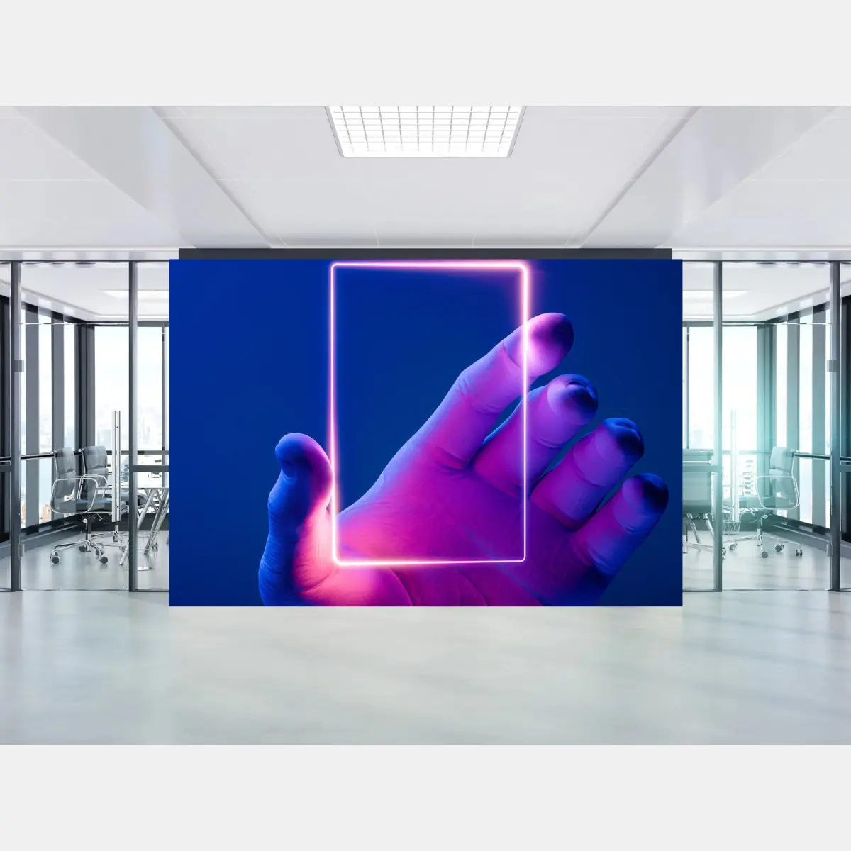 Fototapete neonrahmen in der hand – Pixers®