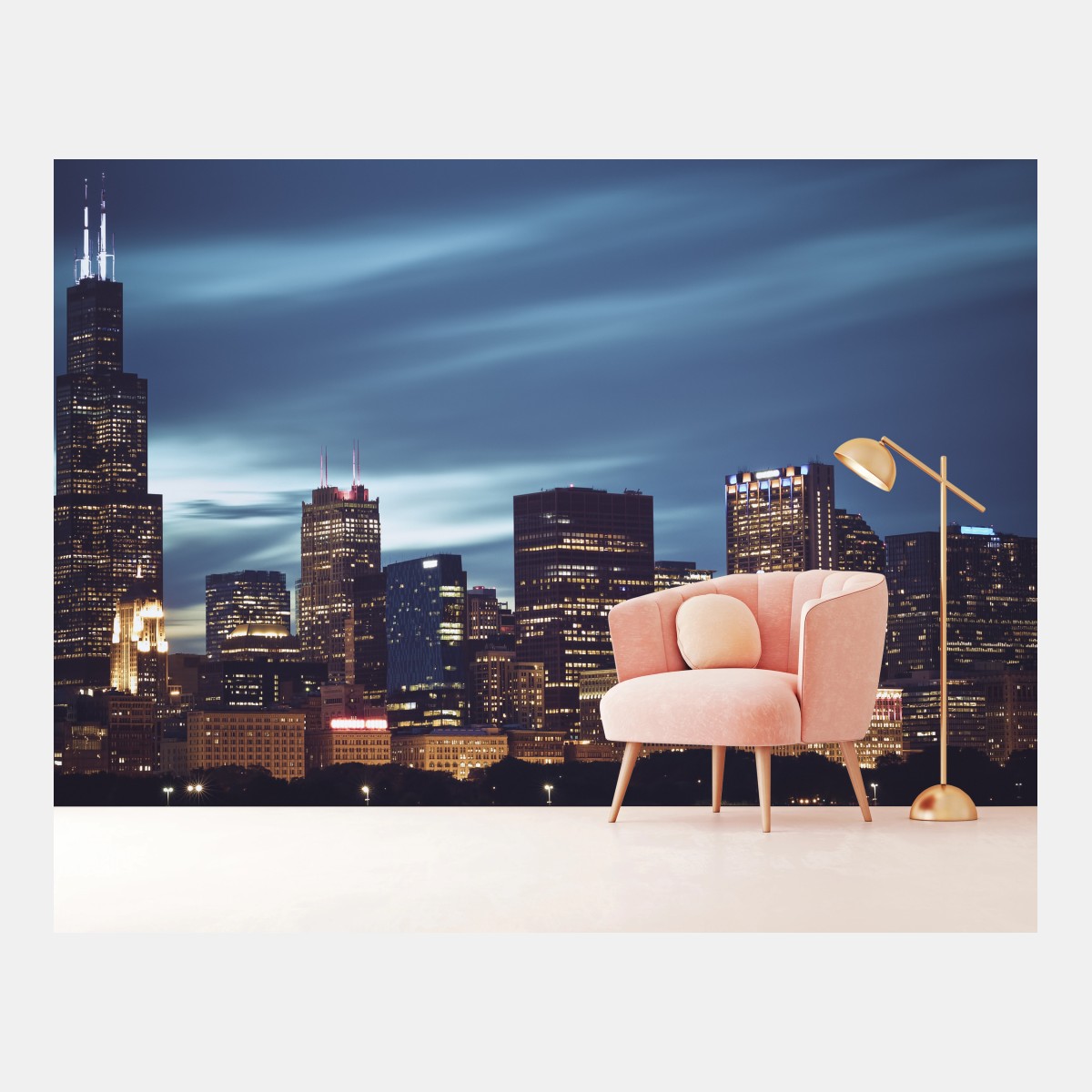 Fototapete panorama Chicago bei nacht – Pixers®