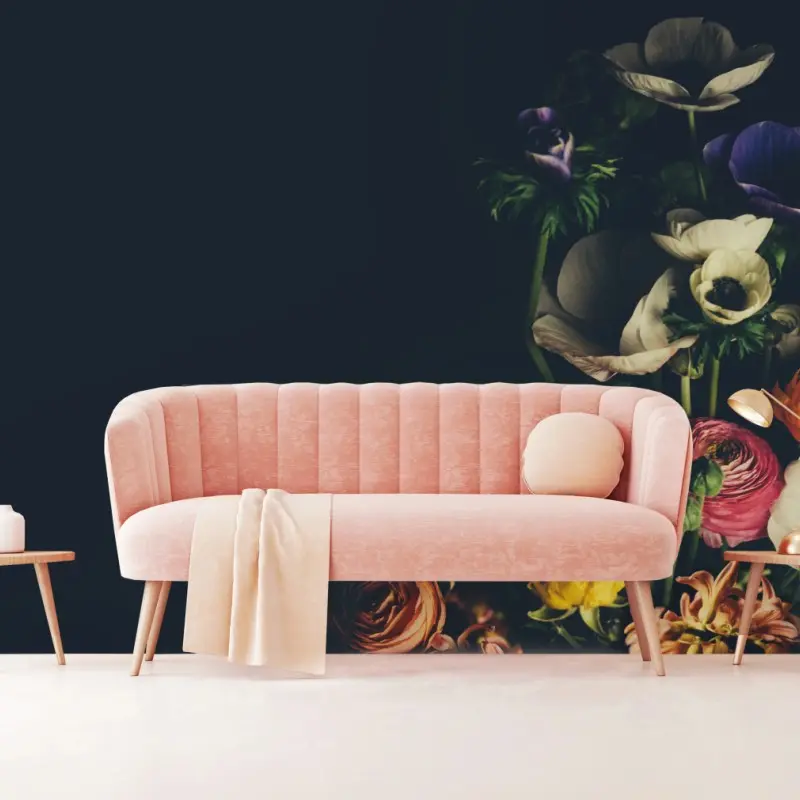 Fototapete stimmungsvoller blumenstrauß vor dunklem hintergrund