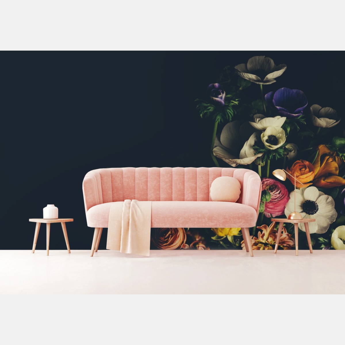 Fototapete stimmungsvoller blumenstrauß vor dunklem hintergrund – Pixers®