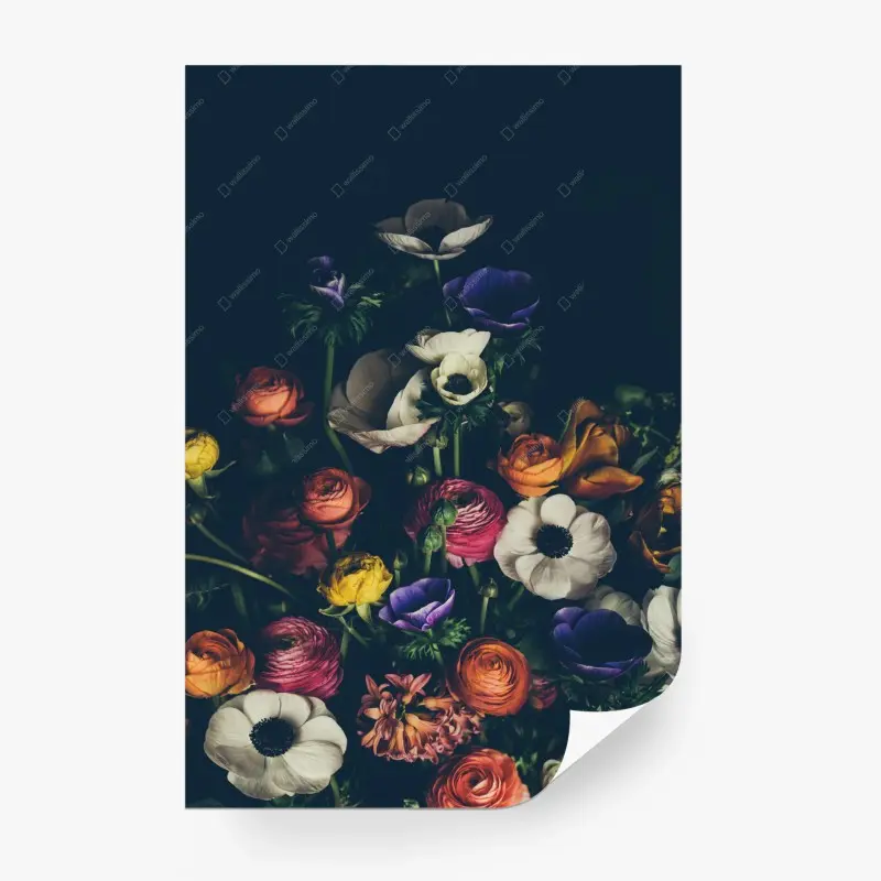 Fototapete stimmungsvolles dunkles blumenbouquet