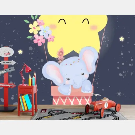 Fototapete süßer elefant mit lächelndem stern im ballon – Pixers®