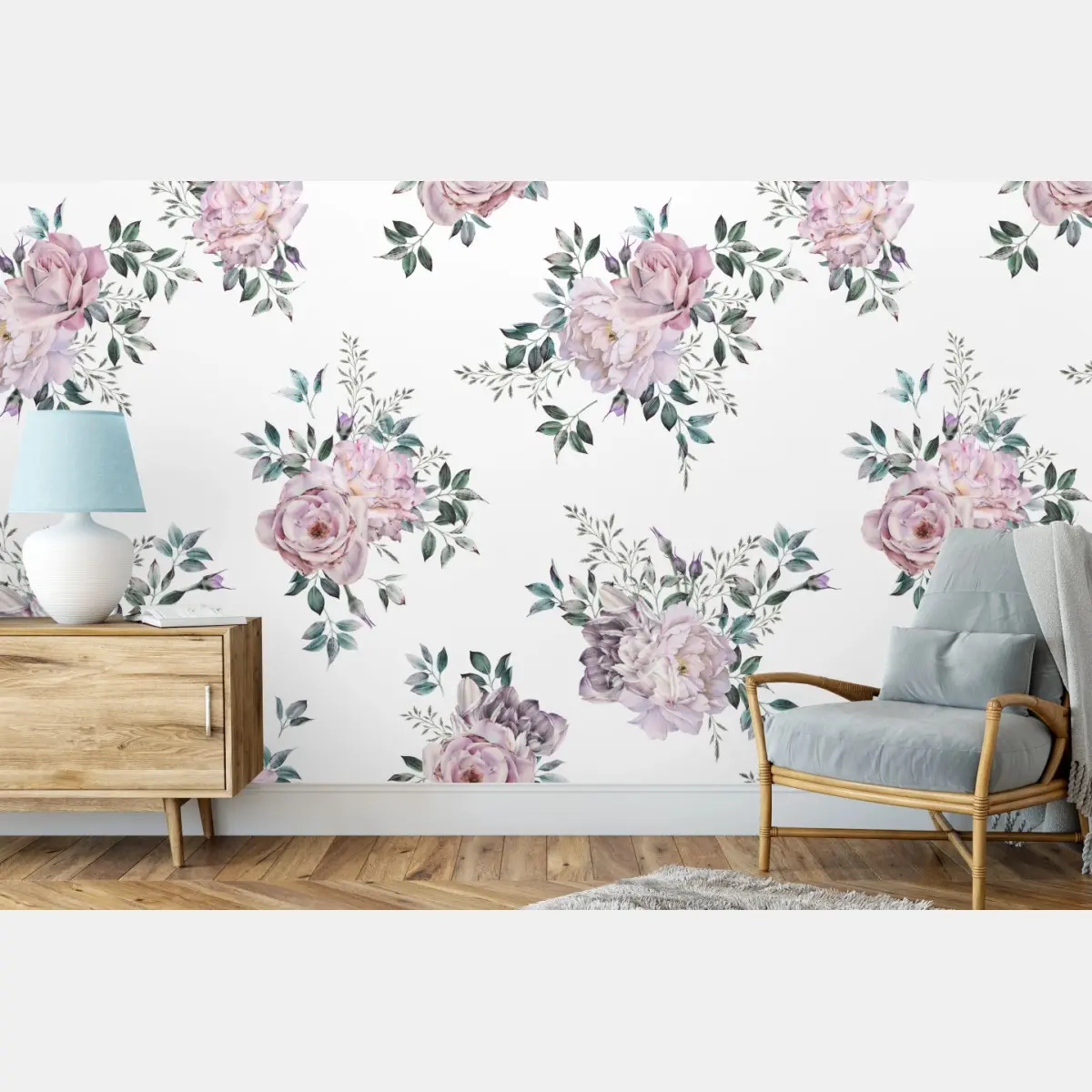Fototapete zartes pastell aquarell blumenmuster – Pixers®