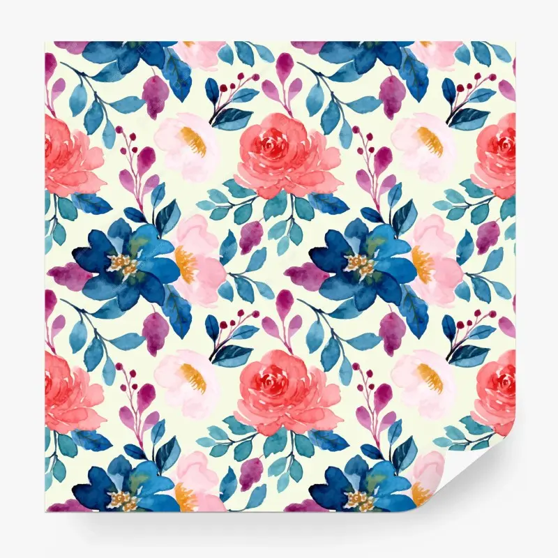Fototapete aquarell blumenmuster mit rosen und blauen blüten