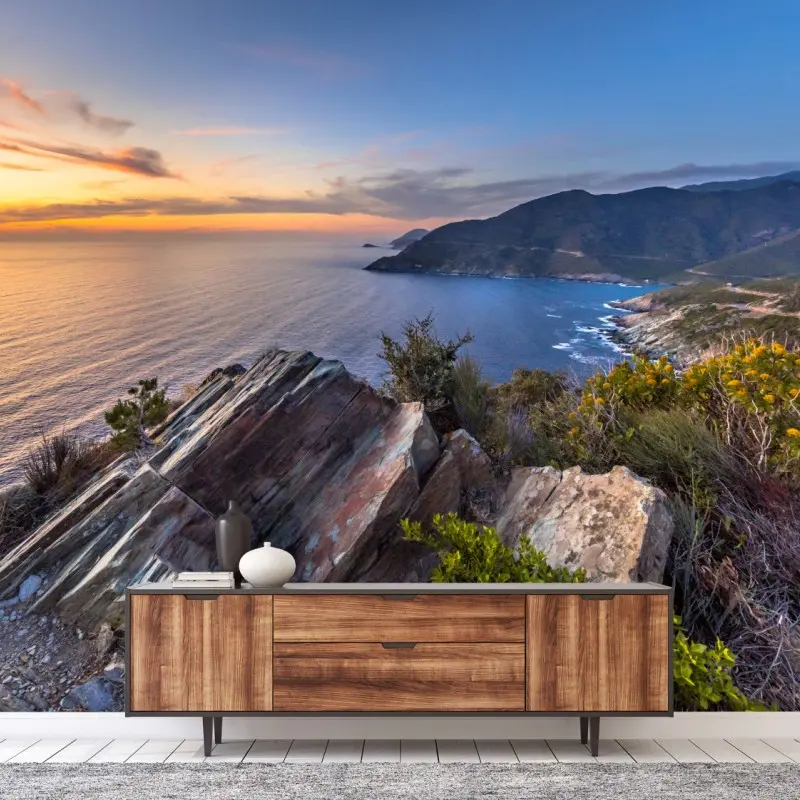 Fototapete küstensonnenuntergang über Cap Corse