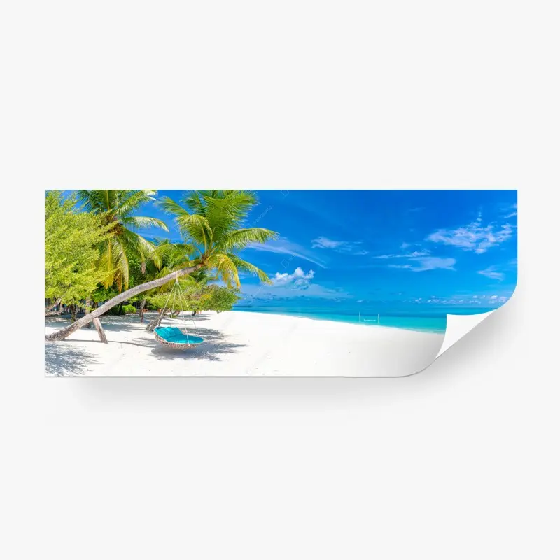 Fototapete tropischer strand mit hängematte auf weißem sand
