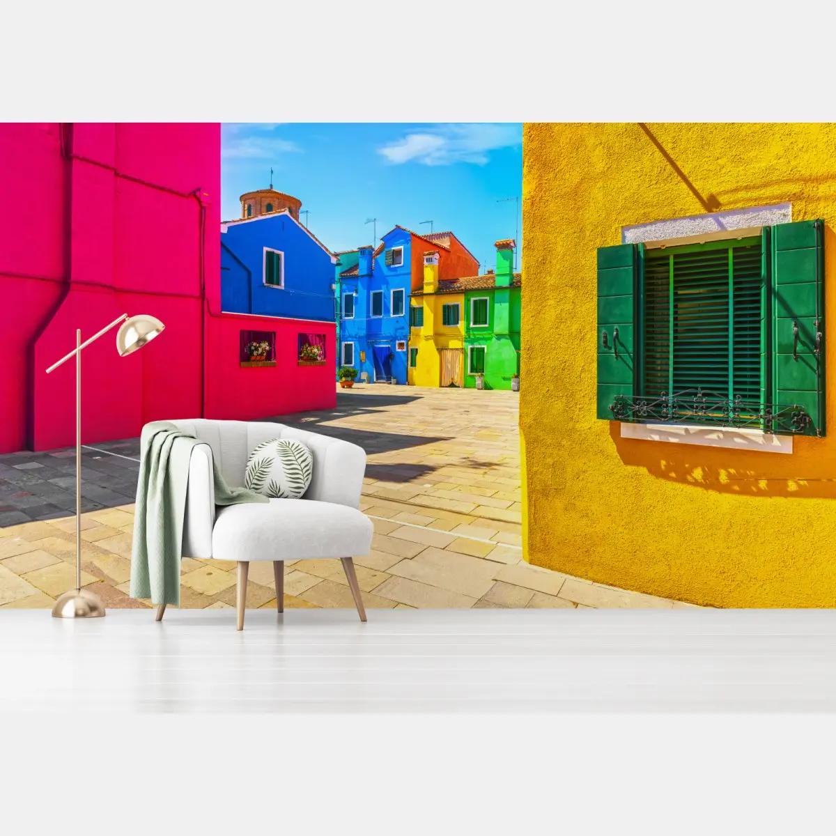 Fototapete bunte häuser am platz in Burano – Pixers®