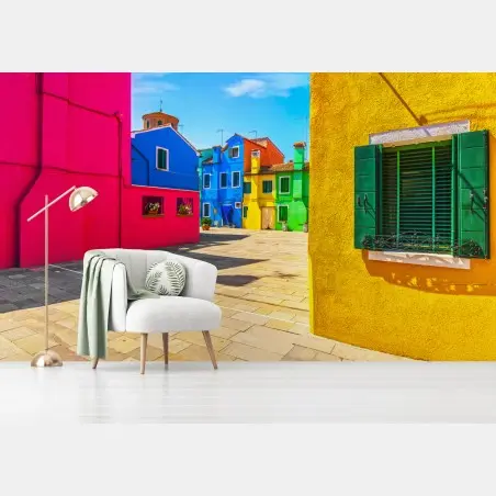 Fototapete bunte häuser am platz in Burano – Pixers®