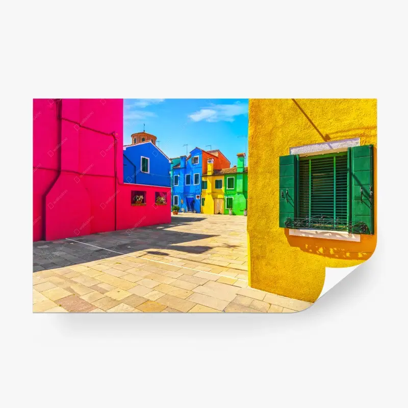Fototapete bunte häuser am platz in Burano