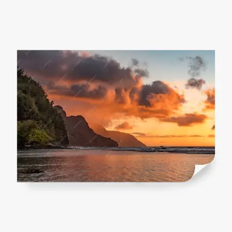 Fototapete goldener küstensonnenuntergang über dramatischen klippen – Pixers®