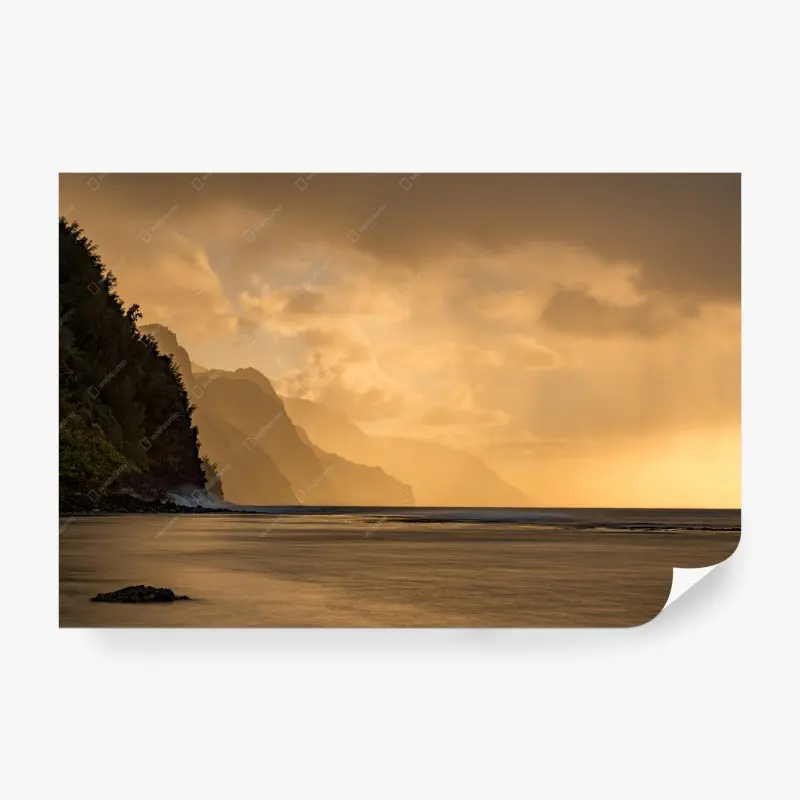 Fototapete goldene küstenlandschaft bei sonnenuntergang
