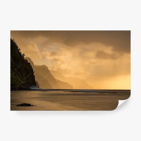 Fototapete goldene küstenlandschaft bei sonnenuntergang – Pixers®