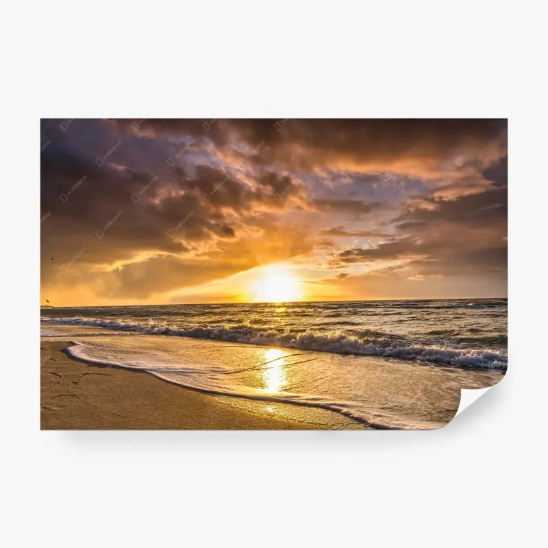 Fototapete goldener sonnenuntergang über der meereskueste