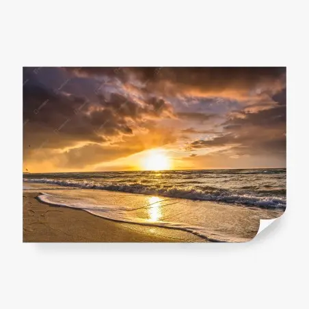 Fototapete goldener sonnenuntergang über der meereskueste – Pixers®