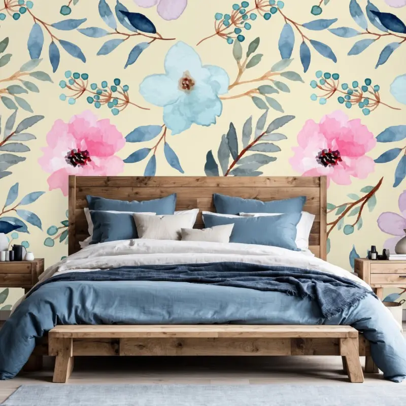 Fototapete zartes aquarell-blumenmuster