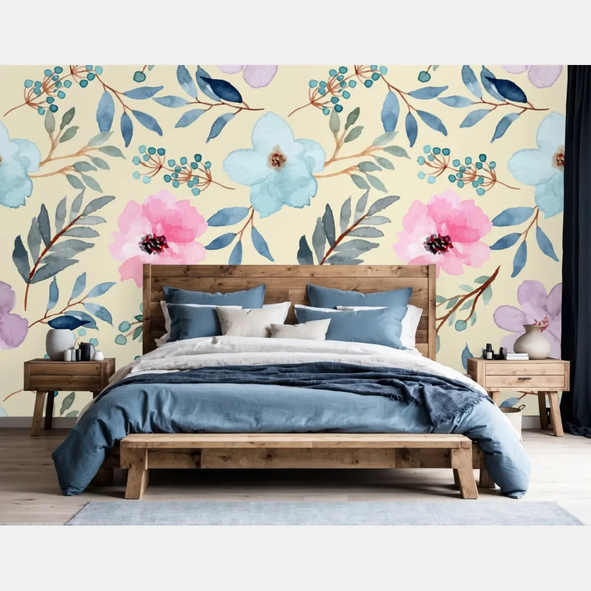 Fototapete zartes aquarell-blumenmuster – Pixers®