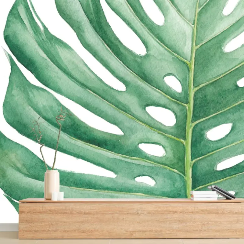 Fototapete tropisches monstera blatt in aquarell