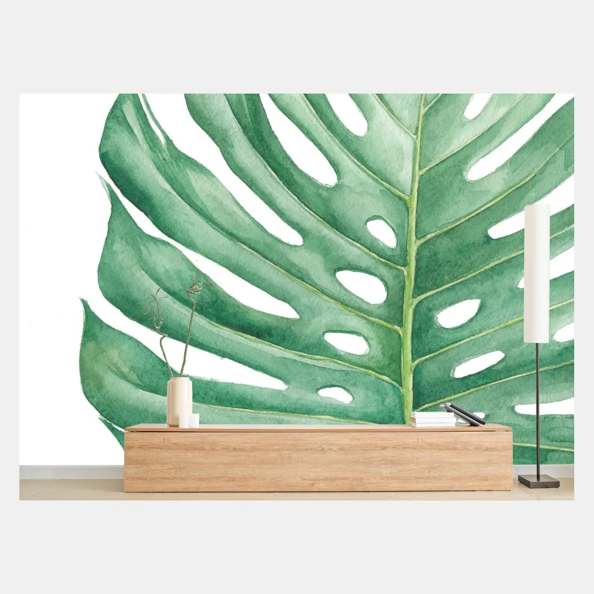 Fototapete tropisches monstera blatt in aquarell – Pixers®